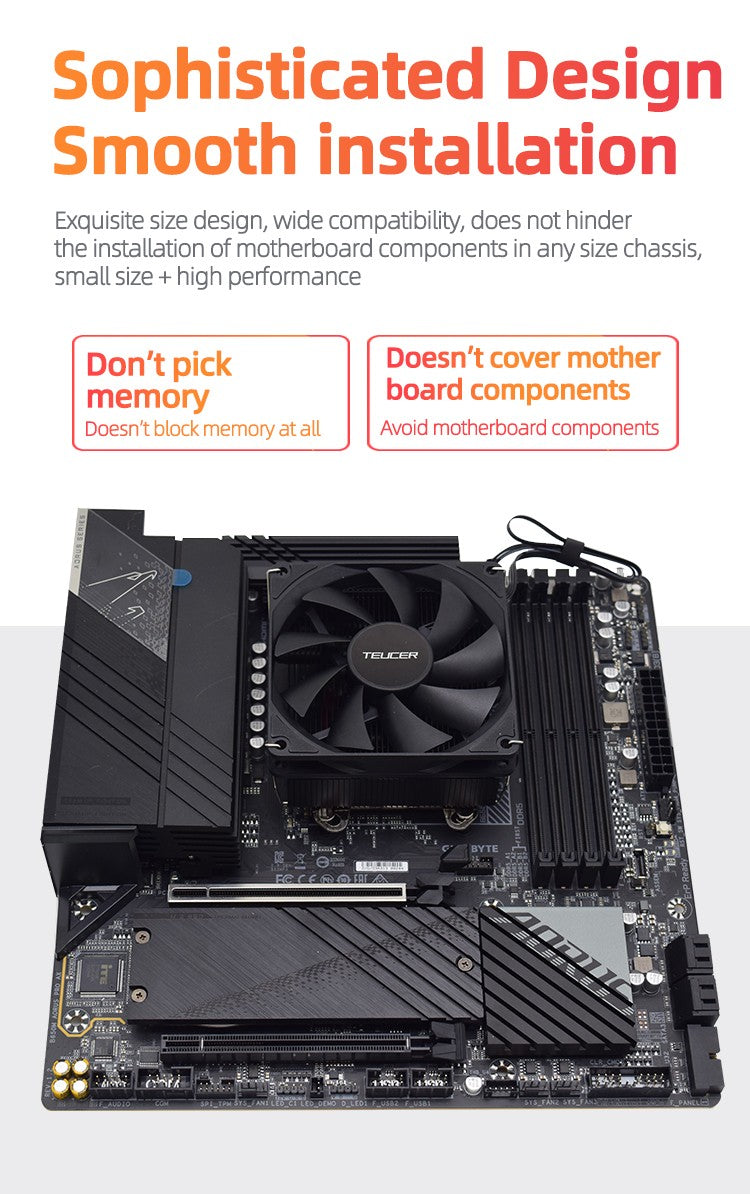 TEUCER UT45 Series CPU Cooler 45mm ITX Case Air Cooling Radiator with UT12015 FDB Fan for AM5 AM4 and LGA1700 1200 2011 for X99