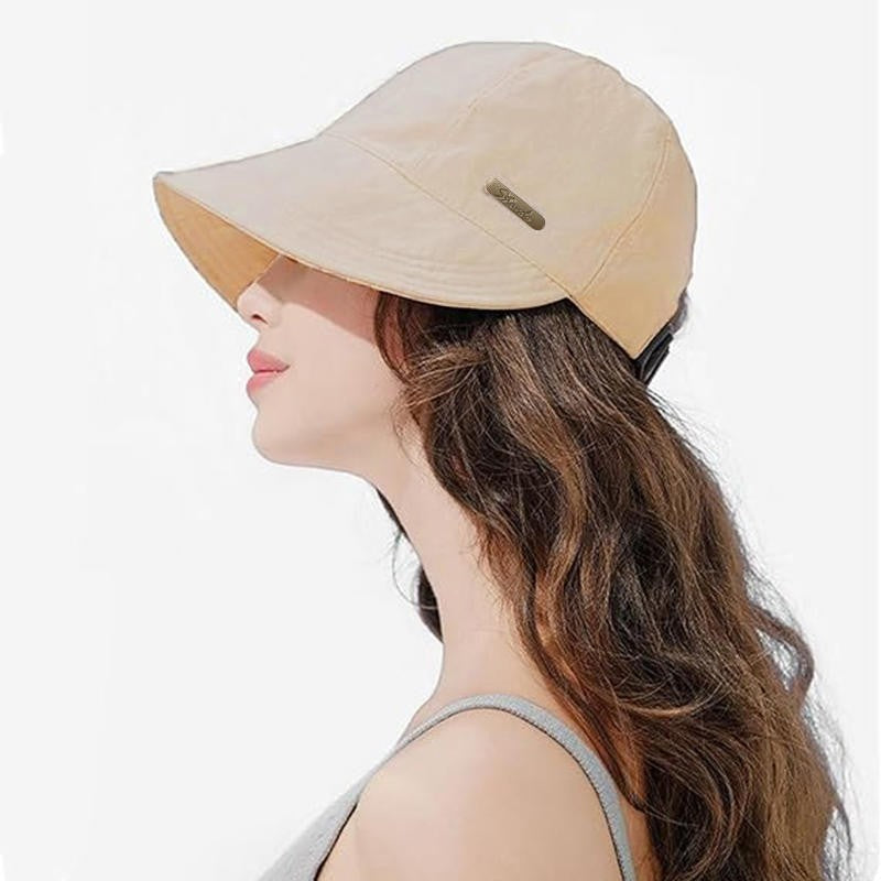 Chapéu de pescador feminino de verão com aba larga, chapéu de sol dobrável e portátil para meninas, chapéu de sol simples ajustável para proteção solar ao ar livre
