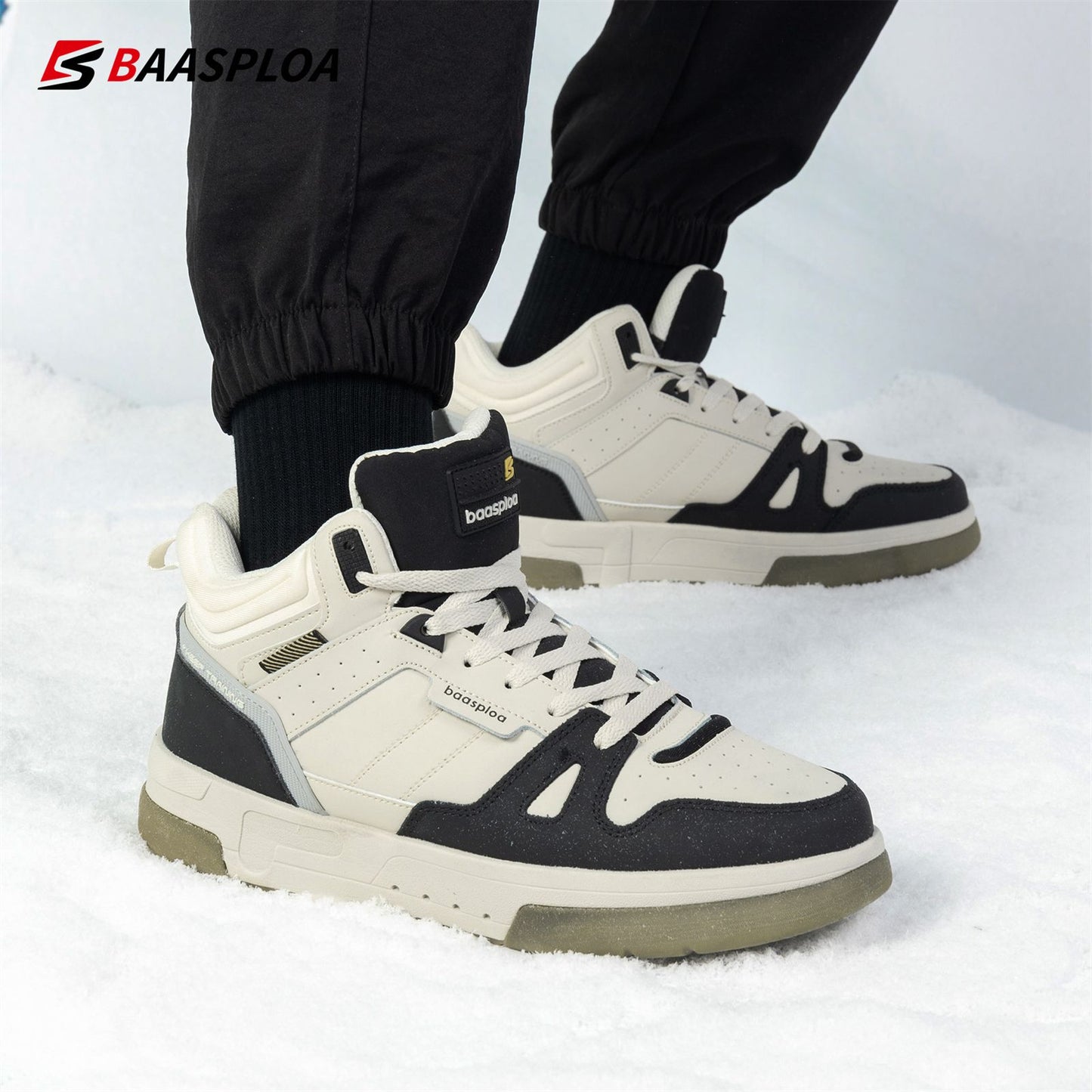Baasploa Men Winter Sneakers Casual Skateboard Shoes for Men Comfort Plush Warm Cotton Shoes Non-Slip Outdoor Male Sneakers
