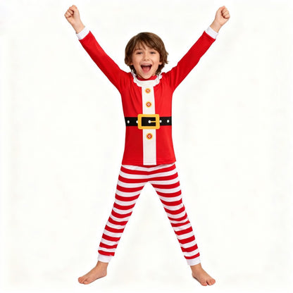Boys Girls Christmas Pajamas Set Children Elf & Santa Costumes Baby Pijama Kids Long Sleeve Striped Pants Sleepwear For Xmas