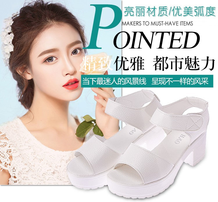 Summer New White High-heeled Women's Sandals Women's Chunky Heel Wedge Platform Sandals Fish Mouth Shoes Roman Sandals for Women