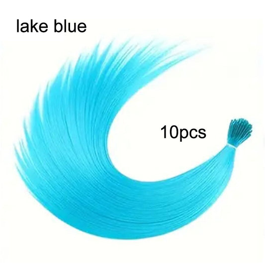 20" Rainbow Synthetic Hair Extensions Kit 10PCS Colored I-Tip Extensions with Micro Beads Hook Needle for Women Kids Cosplay