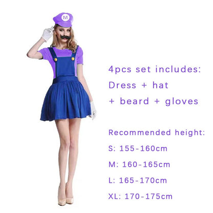 Luigi Super Brother Maris Game Cosplay Costume Funny Super Bros Adult Jumpsuit Anime Men's Halloween Dress