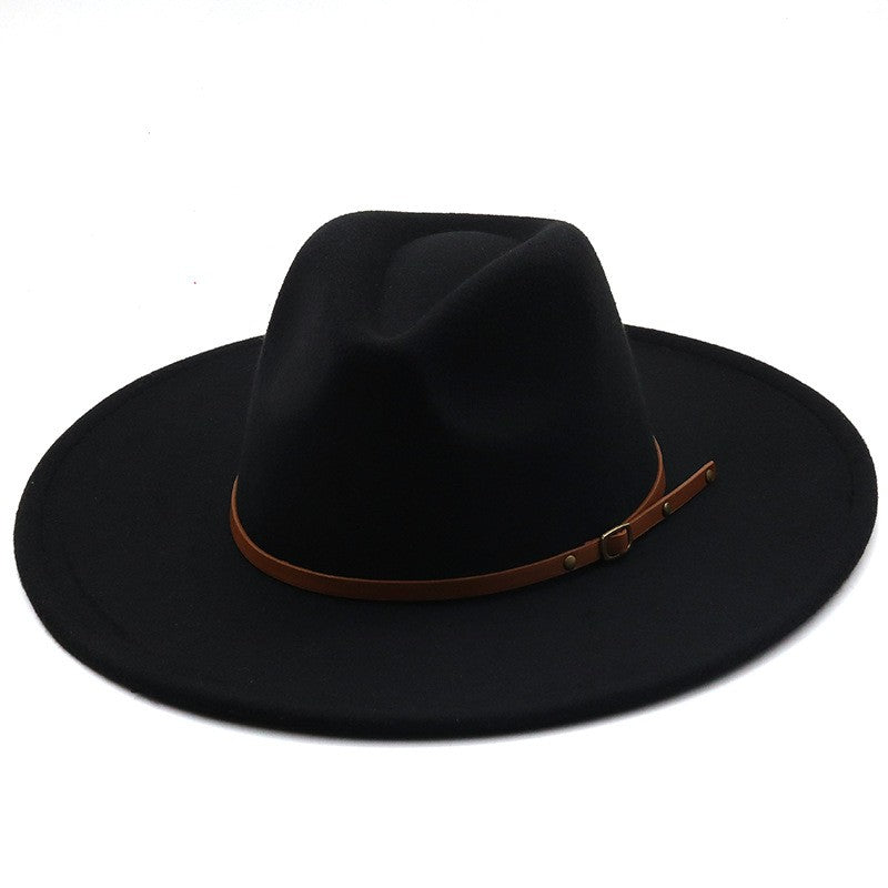 9.5cm Wide Brim Fedora Hats with Brown Belt Autumn Winter Women Party Top Hat Men Jazz Retro Cowboy Felt Cap Panama Sun Hat