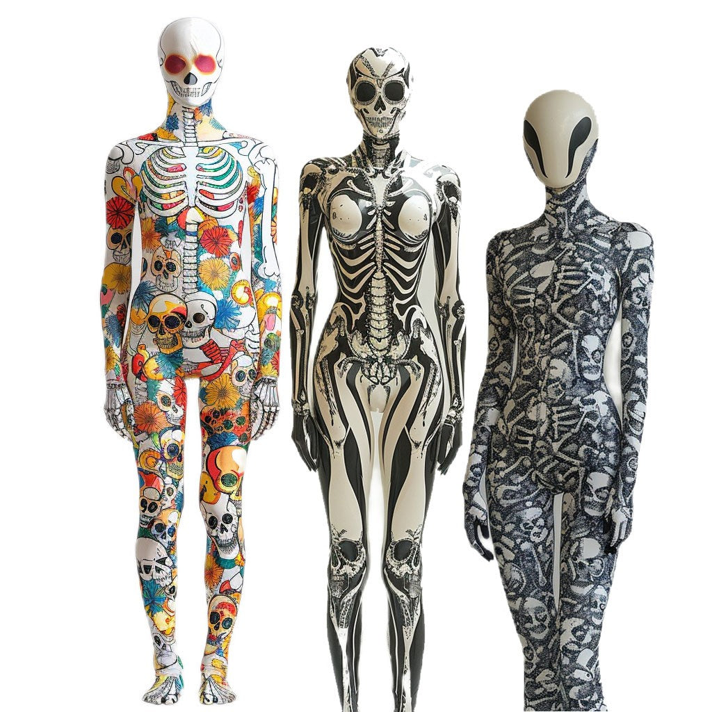 Adult Halloween Skeleton 3d Printing Holiday Party Cyberpunk Bodysuit And Mask Jumpsuit Skeleton Alien Cosplay Costume Bodysuit
