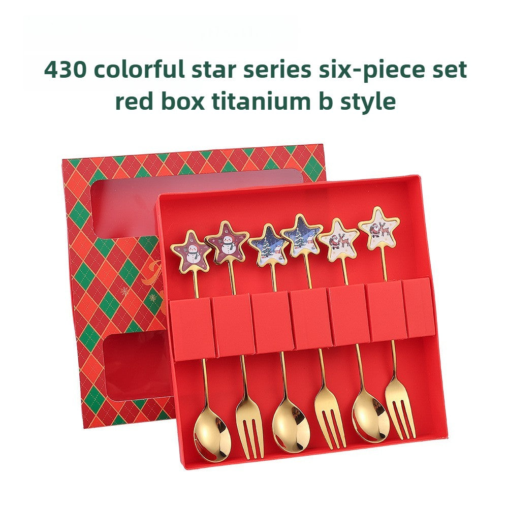 Conjunto de Talheres com Tema Natalino Aço Inoxidável Faca Garfo Colher com Desenho Animado Criativo Conjunto de 2/4/6 Peças Presente de Fim de Ano Decoração de Talheres