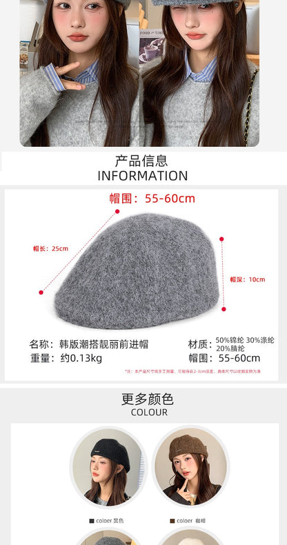 Autumn British Style Beret Hat Lady Vintage Flat Cap Winter Keep Warm Knitted Hat All-match Peaked Cap Forward Hat Wholesale