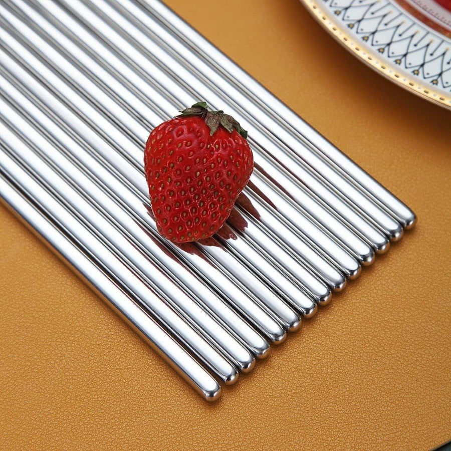 10 Pairs Reusable Chopsticks Stainless Steel Metal Chop Sticks Japanese Chinese Korean Chopstick Dishwasher Safe 8.9 Inch Silve