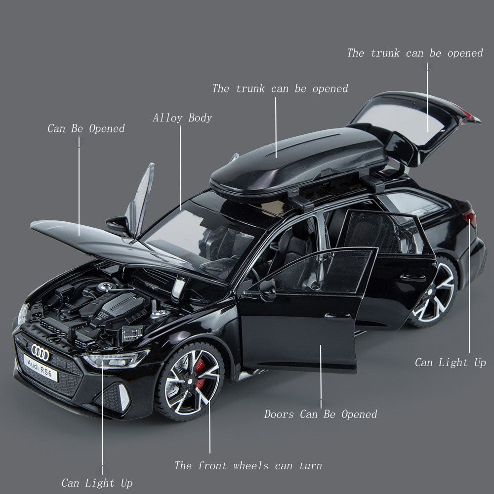 1/32 Audi RS6 Modelo de Carro de Brinquedo com Luz Sonora Portas que Abrem Liga Diecast Modelo de Veículo de Coleção Brinquedo para Menino Adulto Presente de Festival