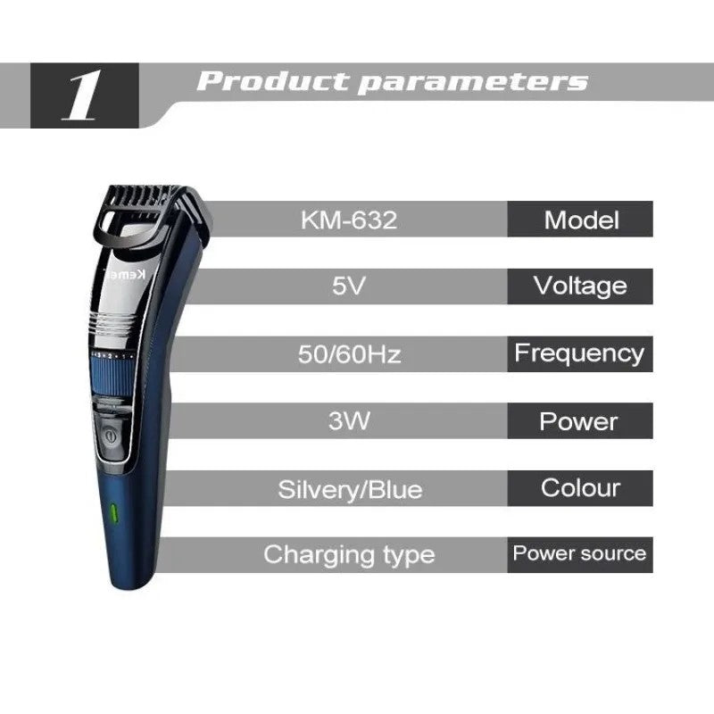 Kemei KM-632 Men Electric Shaver Professional Beard Trimmer For Men Hair Trimmer Grooming Electric Shaver Head Cutter Machine