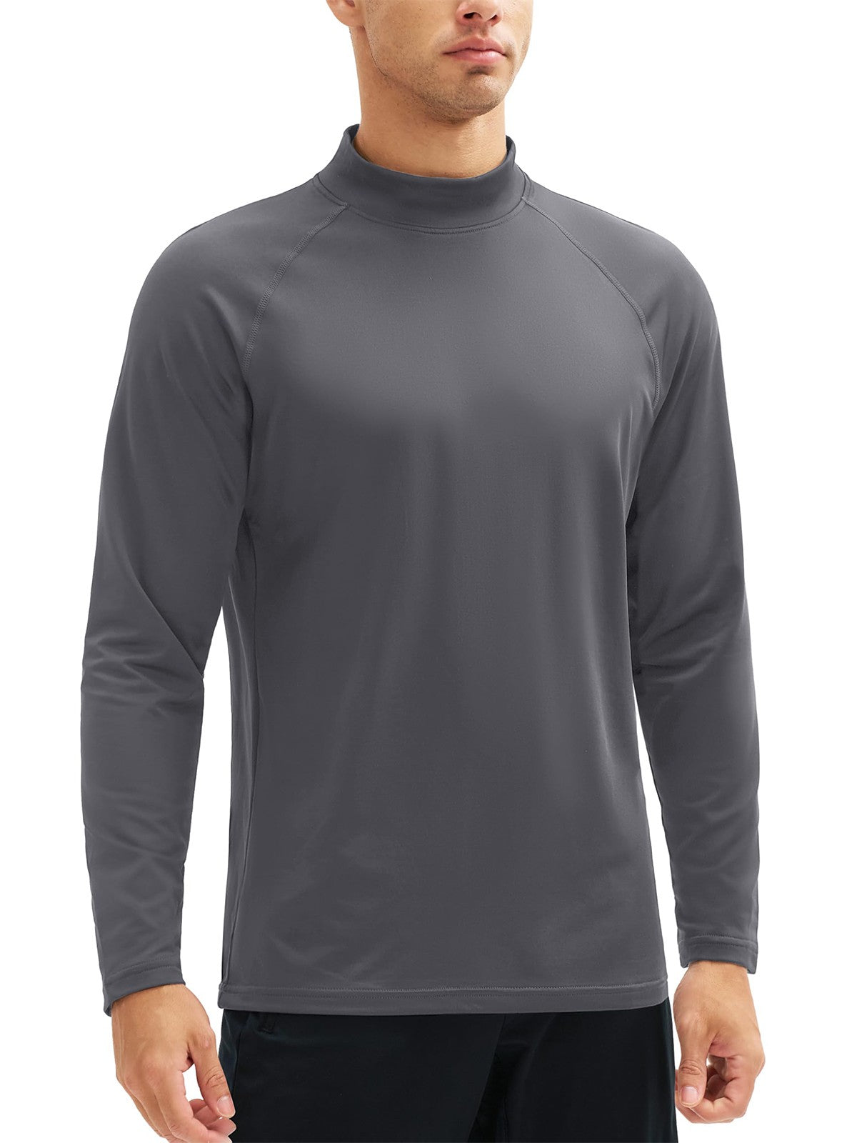 TACVASEN Mock Neck Thermal T-shirts Mens Micro-fleece Lined Long Sleeves Spring Athletic Workout Base Layer Pullover Tops Male