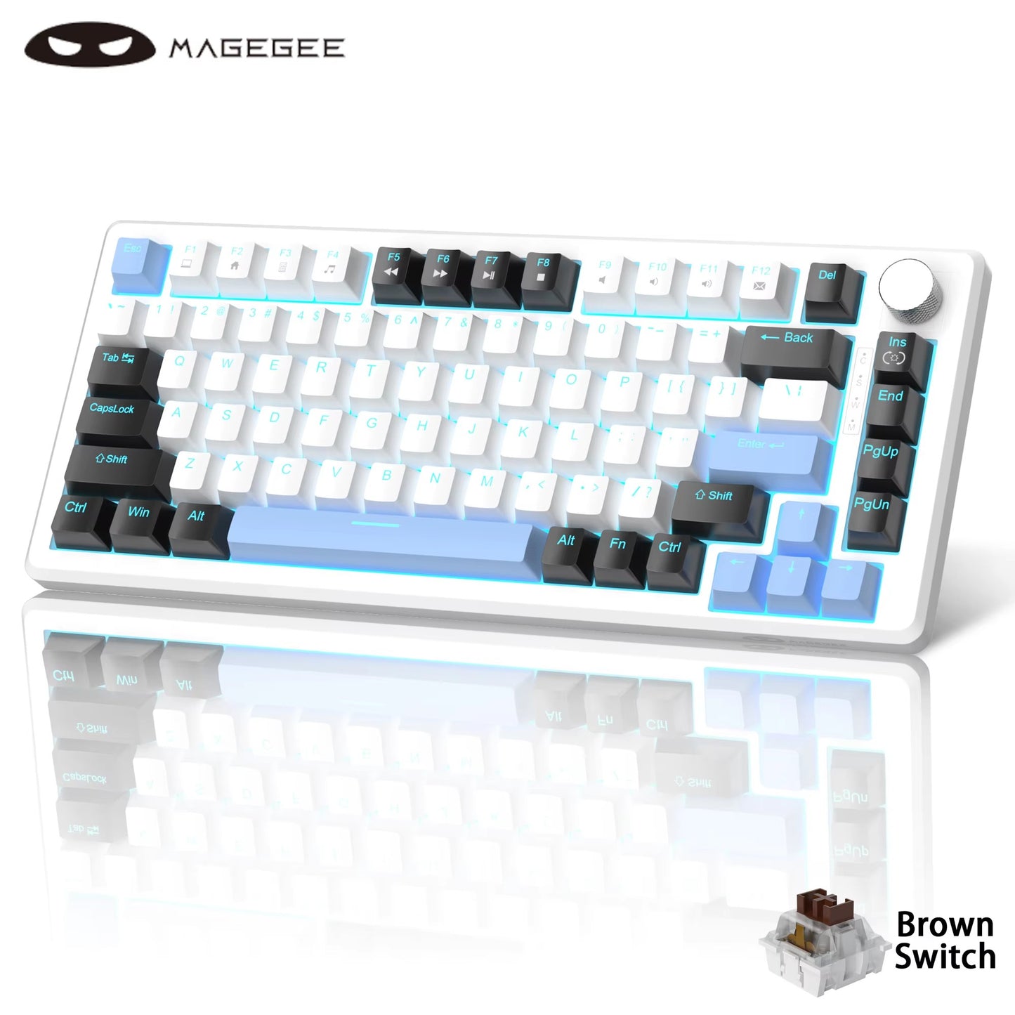 Teclado Mecânico Gamer MageGee 75% com Knob, Teclado Gamer com Fio Retroiluminado Azul Switch Vermelho/Amarelo para PC Windows