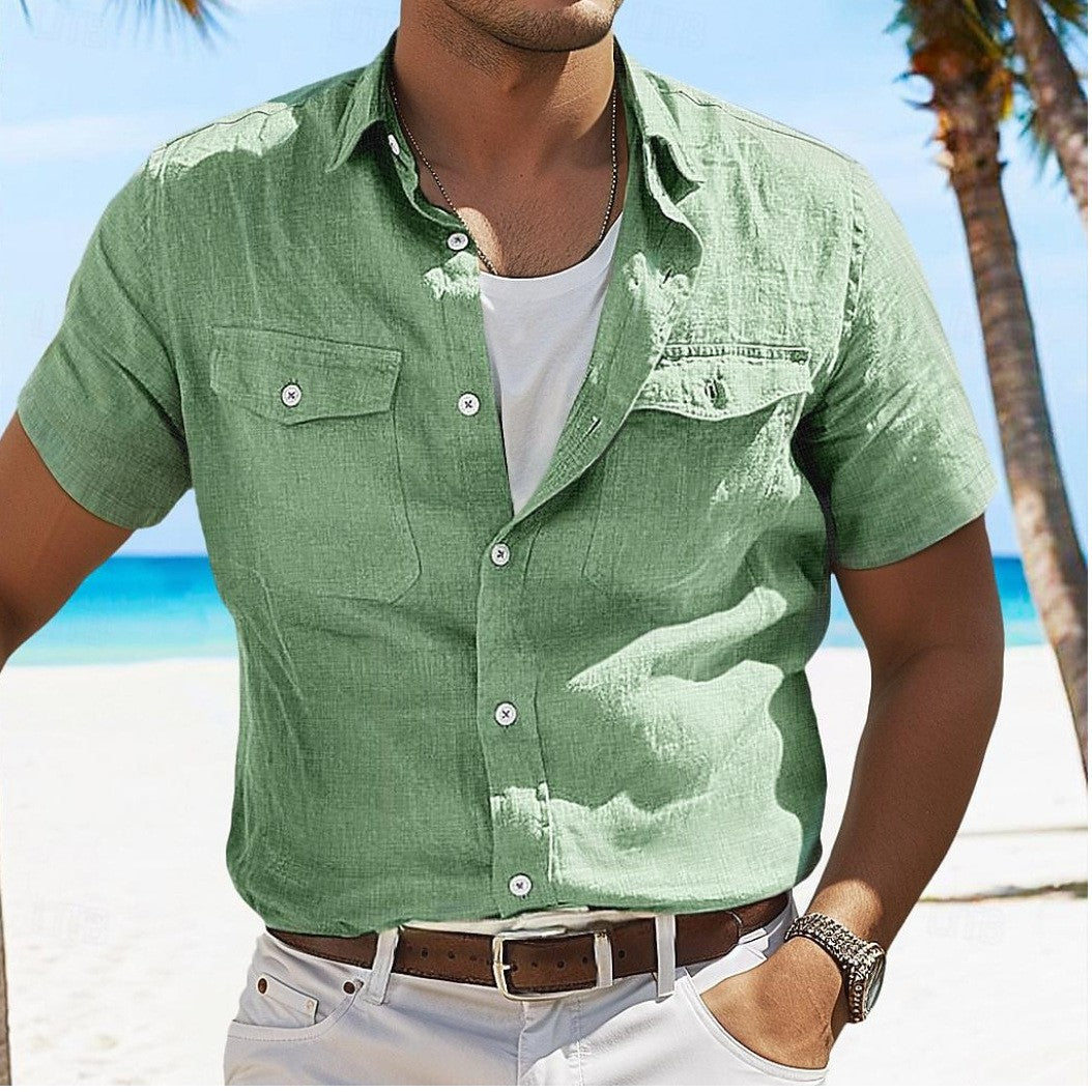 Men's Short Sleeve Cotton Shirt Men T-shirt Linen Short Sleeve Shirt Linen Shirt Men's Shirt with Short Sleeves Men T-shirt