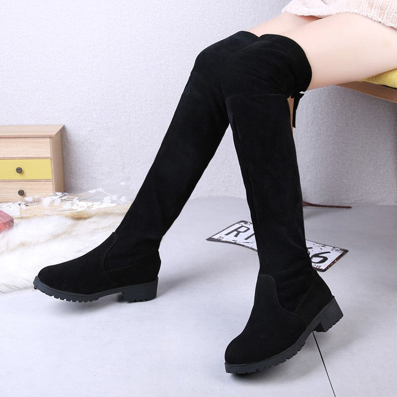 Winter women new knee high boots Outdoor suede antislip shoe Roundtoe casual elastic boot Comfortable fashion ladies shoes Botas
