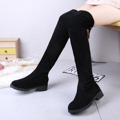 Winter women new knee high boots Outdoor suede antislip shoe Roundtoe casual elastic boot Comfortable fashion ladies shoes Botas