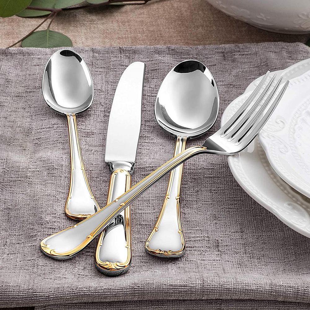 Conjunto de Talheres de 24 Peças para 6 Pessoas Aço Inoxidável 18/10 Prateado Polido para Inauguração de Casa Restaurante Festa de Casamento