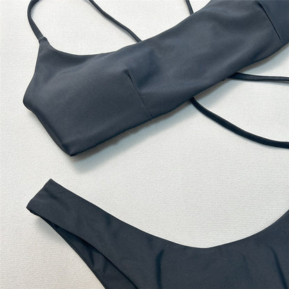 Brown Bandeau Micro Bikini Set Back String Lace-up Sexy Swimsuit Solid Swimwears Woman 2025 High Cut Bathing Suit Bikinis Femmes