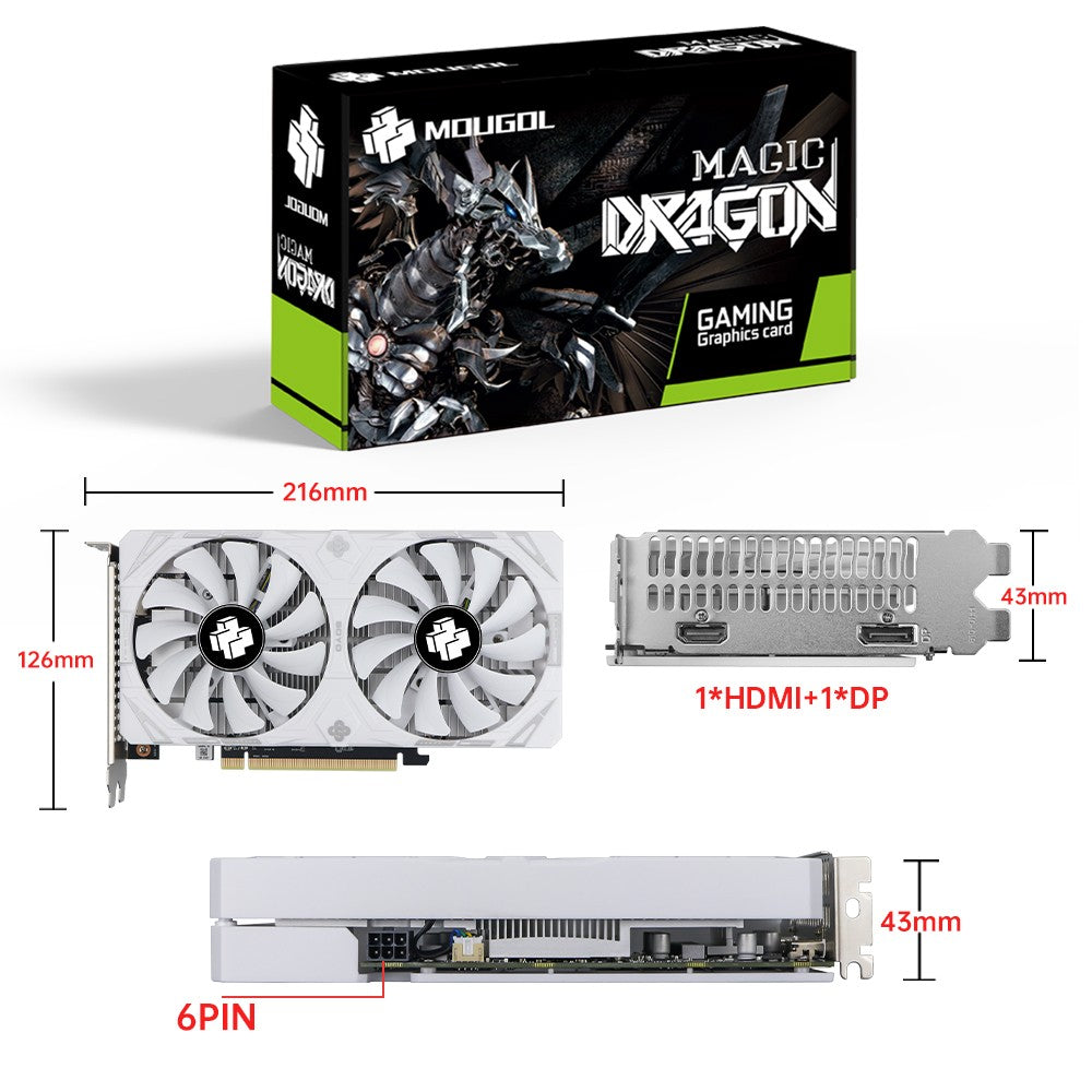 MOUGOL New AMD Radeon RX6500XT 4G Graphics Card GDDR6 Video Memory Gaming Card HDMI-compatible DP Direx12 Computer Components