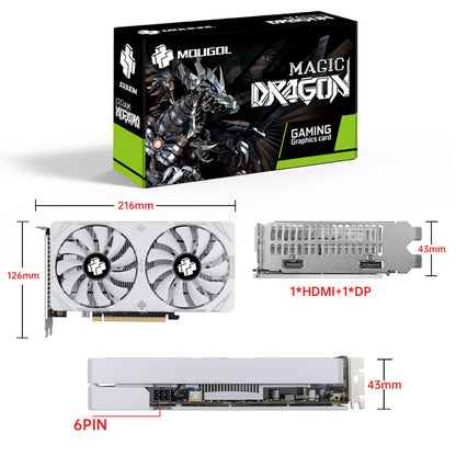 MOUGOL New AMD Radeon RX6500XT 4G Graphics Card GDDR6 Video Memory Gaming Card HDMI-compatible DP Direx12 Computer Components