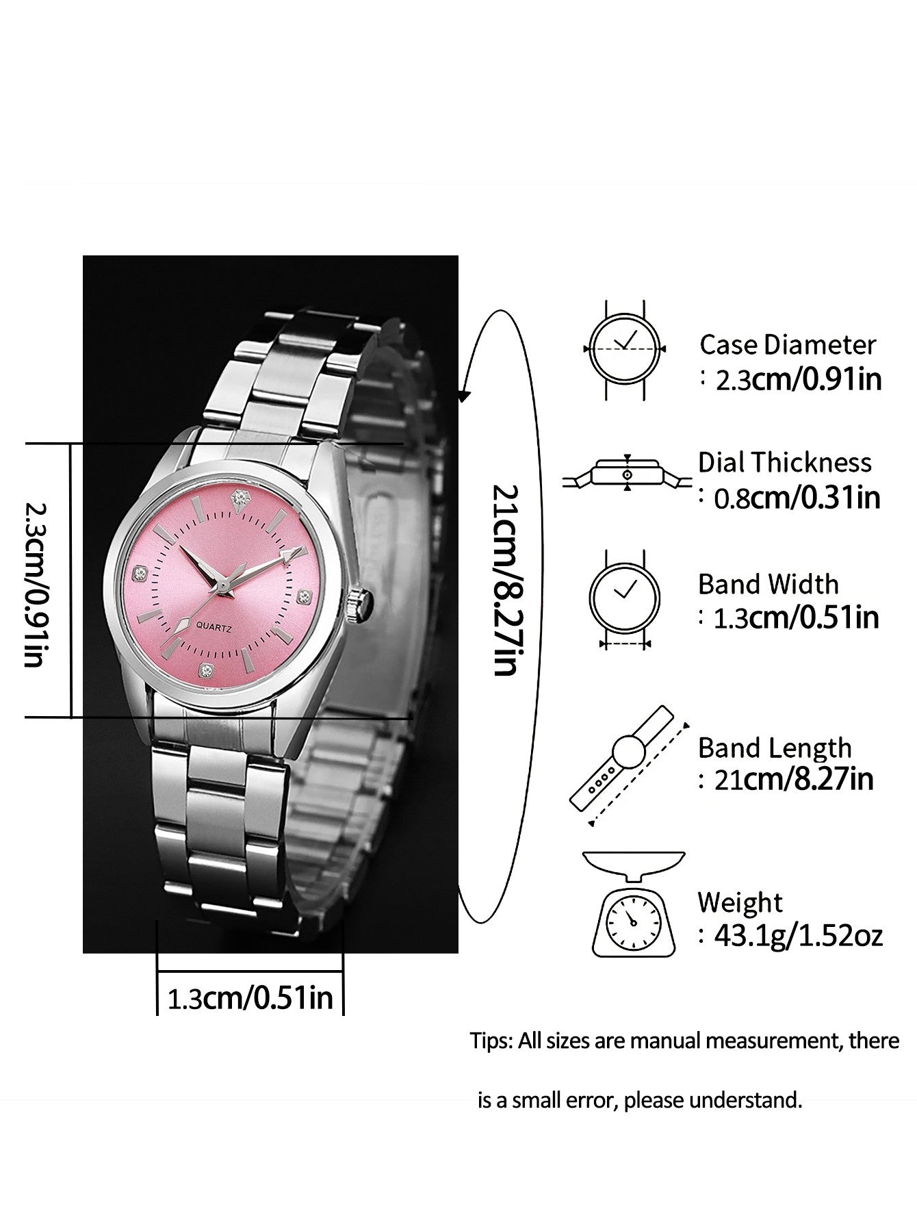 Ladies Fashionable Compact Stainless Steel Quartz Watch Ideal Mother's Day Gift Watch (No Box Included)