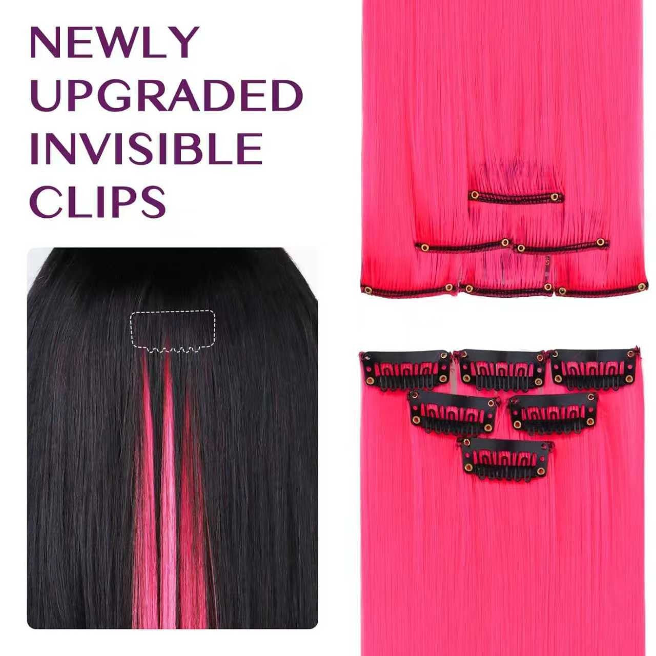 22 inch Colored Hair Extensions Straight Hairpiece, Colorful Hair Extensions Party Highlights Clip in Long Synthetic Hair Extens
