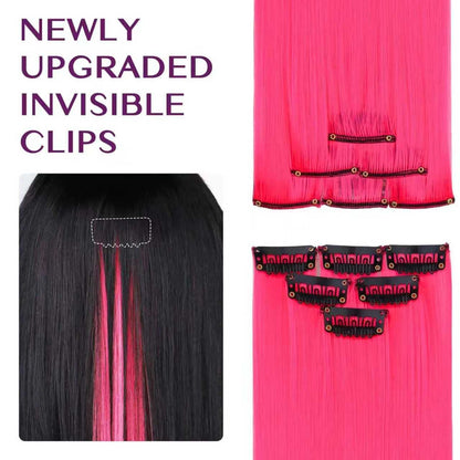 22 inch Colored Hair Extensions Straight Hairpiece, Colorful Hair Extensions Party Highlights Clip in Long Synthetic Hair Extens