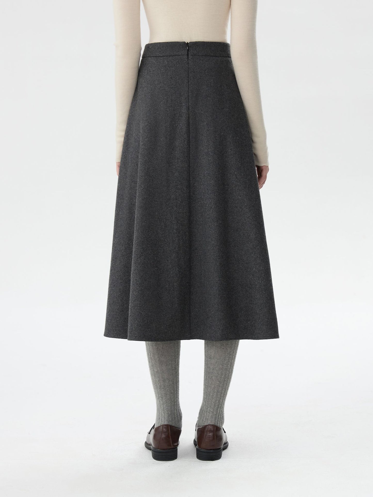 FSLE Office Lady Wool High Waisted A-line Skirt for Women Thickened Medium Length 2024 Winter New Women Casual Skirts 24FS14642