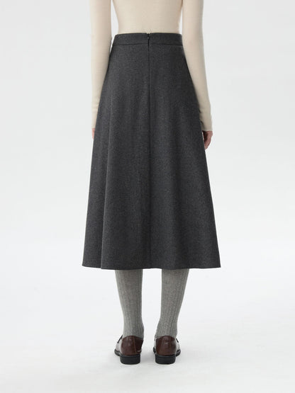 FSLE Office Lady Wool High Waisted A-line Skirt for Women Thickened Medium Length 2024 Winter New Women Casual Skirts 24FS14642