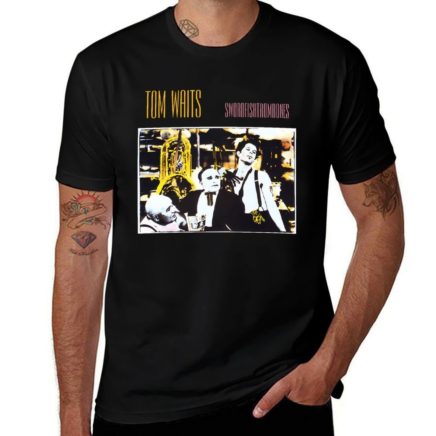 Swordfishtrombones Tom Waits T-Shirt black cotton t-shirt plain for man package t shirts for man cotton soft
