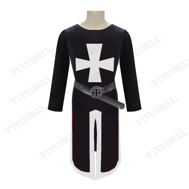 Mens Medieval Crusader Knights Templar Tunic Costumes Renaissance Halloween Surcoat Warrior Black Plague Cloak Cosplay Top
