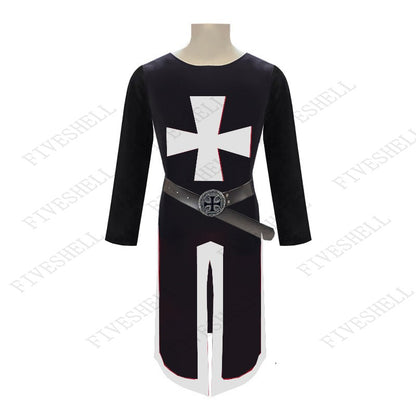 Mens Medieval Crusader Knights Templar Tunic Costumes Renaissance Halloween Surcoat Warrior Black Plague Cloak Cosplay Top