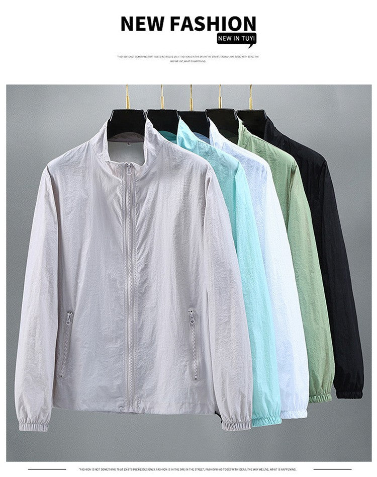 Men Teens Breathable Ultrathin Ultralight Stand Collar Quick Dry Sun-Protective Camping Hiking Jacket Skin Coat Windbreaker