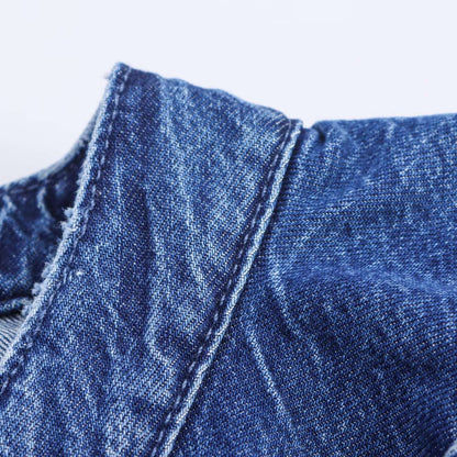 European style new women's fashion all-match temperament lotus leaf lace V-neck long-sleeved denim shirt