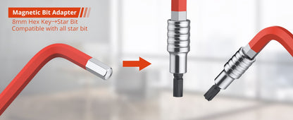 Jogo de Chaves Allen de 9 Peças com Pontas Torx T8-T50 e 1.5-10mm, Jogo de Chaves Hexagonais com Ponta Esférica em Aço S2 Inclui Adaptador para Manutenção de Máquinas