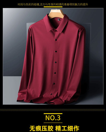 Stretch Elastic Stripe Men's Shirt Long Sleeve Classic Blouse Male Elegant Work Big Size Plus Large High Quality Ice Silk Social