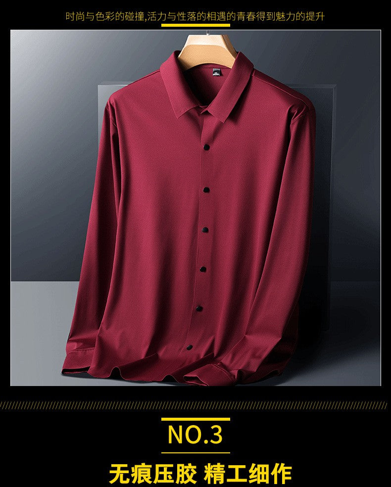 Stretch Elastic Stripe Men's Shirt Long Sleeve Classic Blouse Male Elegant Work Big Size Plus Large High Quality Ice Silk Social