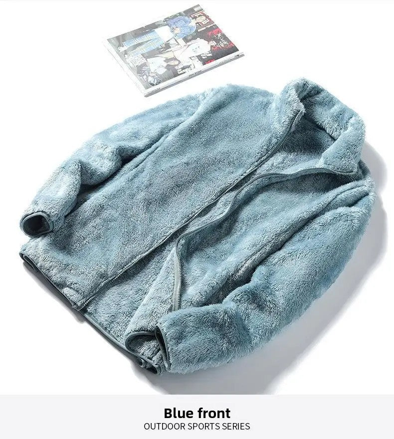 Thickened Fleece Jacket Women's Outdoor Spring Autumn Winter Double-Sided Sweatshirt Open Cardigan Polyester Fiber Stand Collar