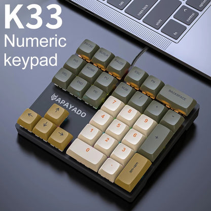 K33 Numeric Keypad Wired APAYADO 33key Mini Mechanical Numeric Keyboard Colorful Lighting for Finance accounting Workers