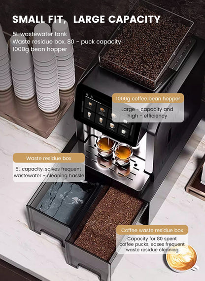 Mcilpoog WS817-Plus Máquina de café expresso automática com tela grande colorida de 7", com bico vaporizador, 21 sabores para casa e escritório