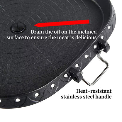 DEOUNY Korean BBQ Grill Pan with Maifan Stone Coated Surface Non-Stick Camping Frying Pan Portable BBQ Grill Plate for Outdoor