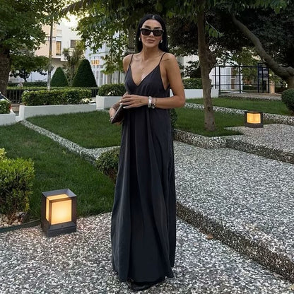 MUJER Black Slip Long Dresses for Women Red Draped Summer Dress Woman 2025 Sexy Backless Maxi Dress Women Summer Beach Dresses