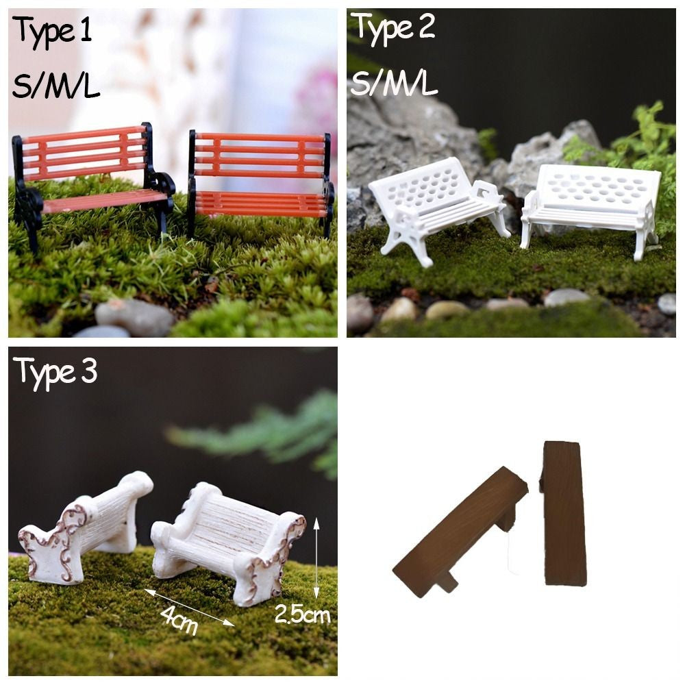 1SET Doll House Miniature Bench Stools White Chair Cute Fairy Garden Gnome Moss Terrarium Bonsai DIY Craft Home Decoration