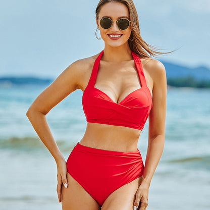 Sexy High Waist Bikinis 2025 New Halter Swimwear Women Swimsuit Female Bikini Set Print Bodysuit Bathing Suit Summer Biquini XXL