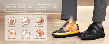 Fittington Diabetic Shoes For Men Extra Wide Width Velcro Walking Shoes Water-Repellent Slip On Leather Sneakers For Diabetic S