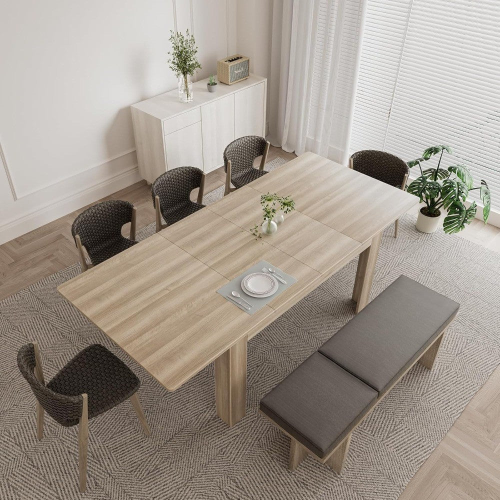 55.1-86.6 in Extendable Dining Room Table for 6-10 Person - Plank and Beam Farmhouse Large Rectangular Kitchen Tables for Living