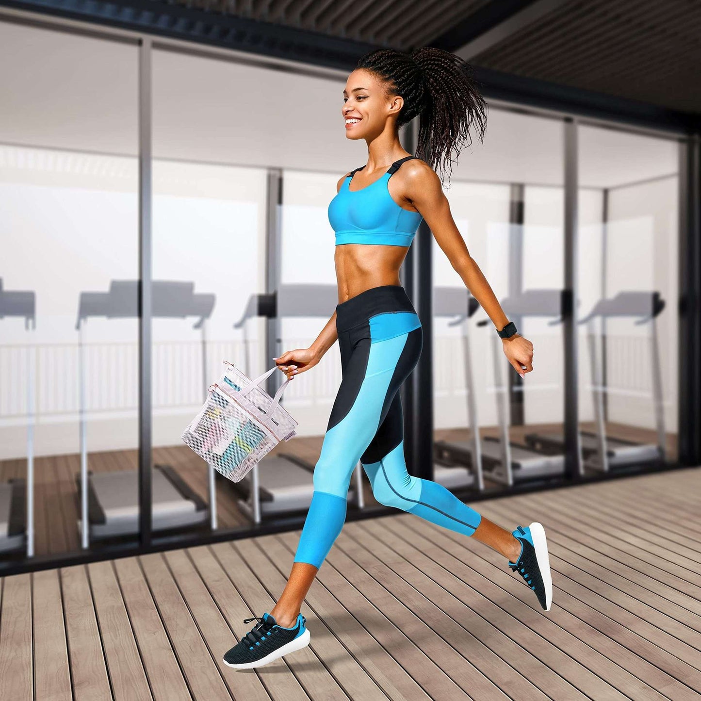 Portable shower handbag, transparent mesh makeup bag, storage bag, travel wash bag, mesh beach bag