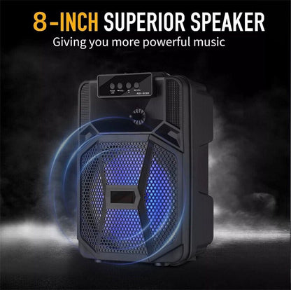 Caixa de Som Portátil Sem Fio Bluetooth 1000W Grande Luz LED Estéreo para Festa FM Karaokê Subwoofer 8 polegadas com Microfone e Controle Remoto