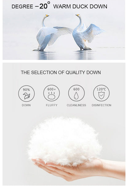 Janveny Fluffy White Duck Down Jacket Women Winter Thickness Warm Long Puffer Coat Hooded Female Fashion Fake Two-piece Parkas
