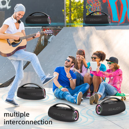 Caixa de som sem fio ZEALOT S97 80W, alto-falante subwoofer portátil para uso externo, qualidade de som Hi-fi, emparelhamento duplo, carregamento rápido, 16000mAh.