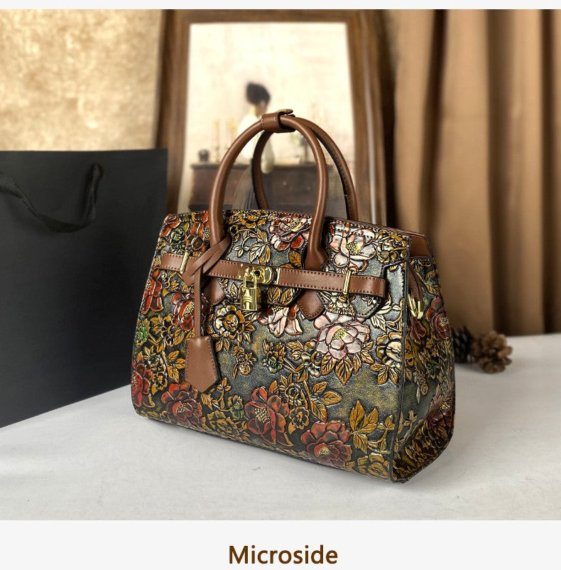High-End Women's Large Capacity Crossbody Bag Light Luxury Camellia Relief Design Handbag for Stylish Storage
